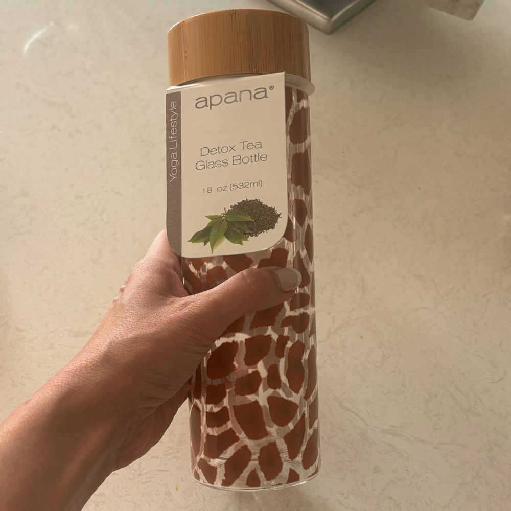 Apana Glass Bottle with Bamboo Lid and Brown Pattern